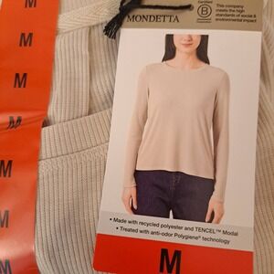 Mondetta Ribbed Top Women Medium Tan NEW Long Sleeve Back Pleat 876-159-B8